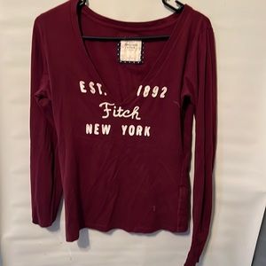 Abercrombie Women  S Maroon LS V-neck Shirt